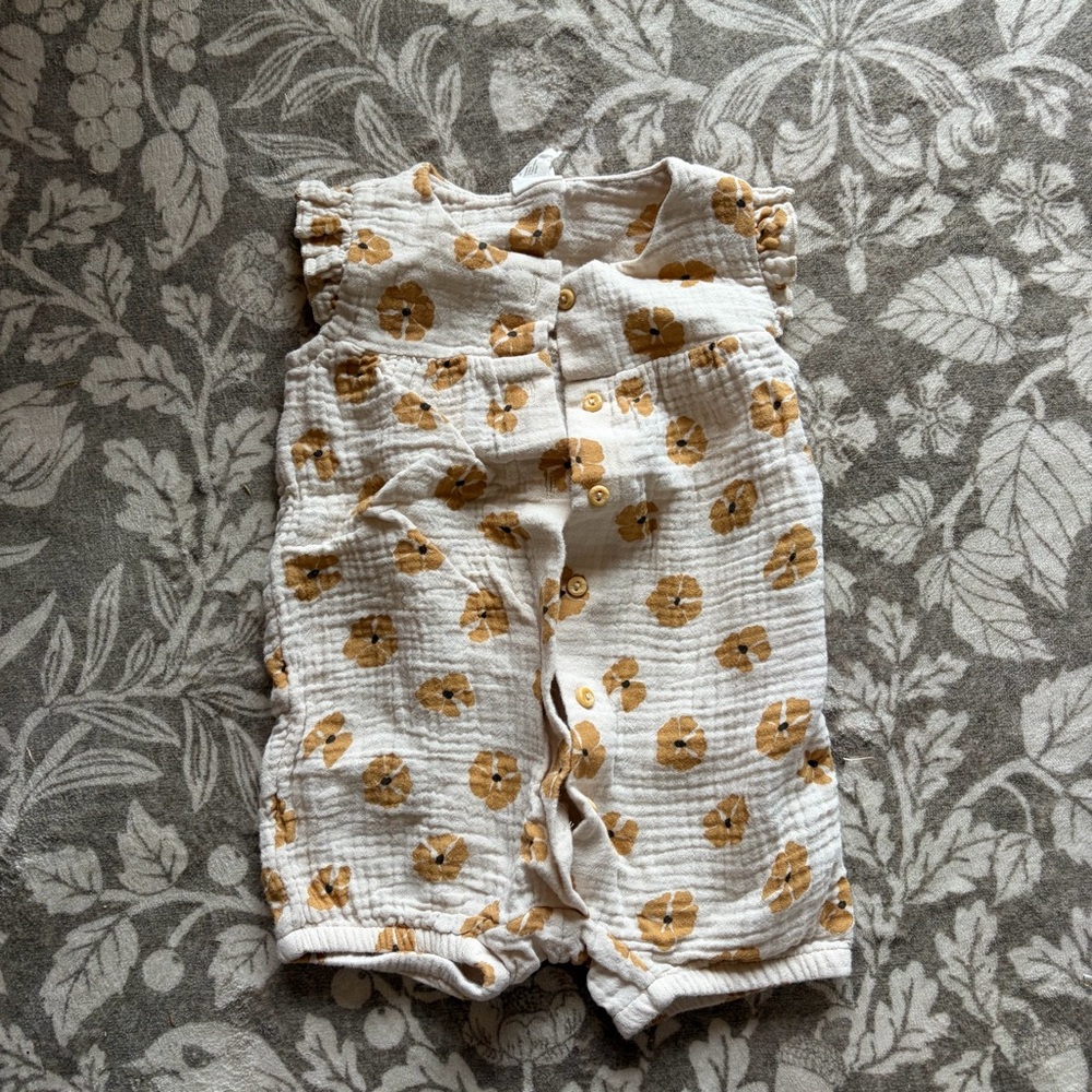 H&M Cream Romper with Mustard Floral Print